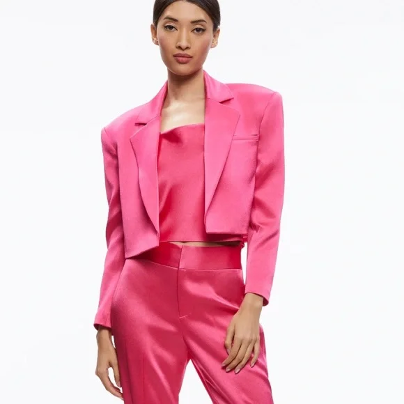 Alice + Olivia Shan Boxy Oversized Cropped Blazer in Candy